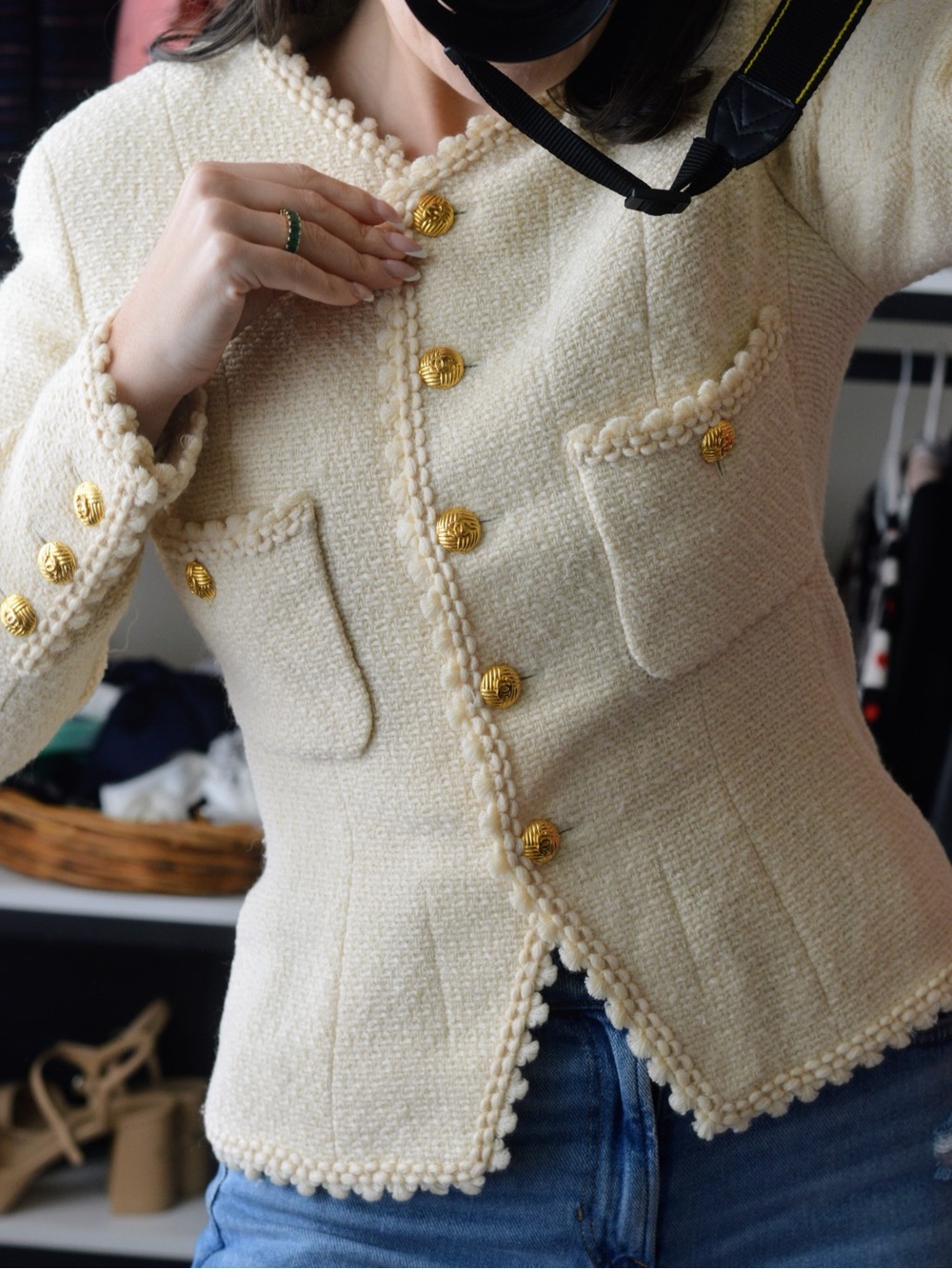Chanel vintage 1990 spring summer ecru runway jacket no size tag